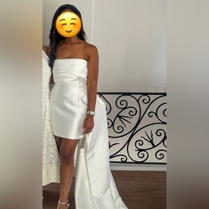 Solace London Meyer Strapless White Mini Dress with Train